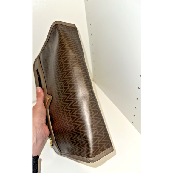 Mario Valentino classic Brown Leather Monogram Clutch Bag Purses EUC Authentic - Picture 7 of 8